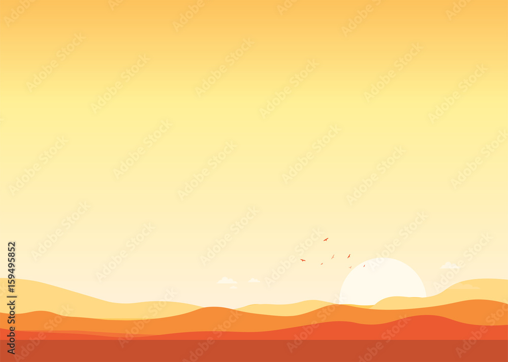 Desert Landscape Sunset Background Vector Illustration