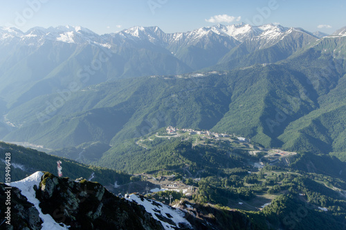 View of the houses at the foot of the mountains