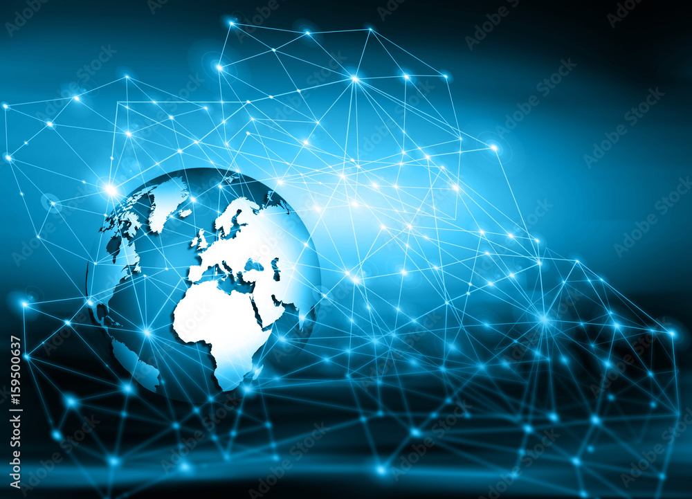 Best Internet Concept of global business. Globe, glowing lines on technological background. Wi-Fi, rays, symbols Internet, 3D illustration