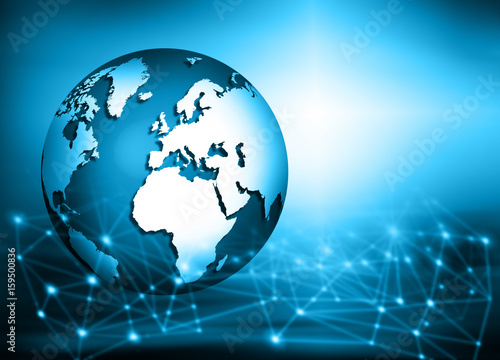 Fototapeta Naklejka Na Ścianę i Meble -  Best Internet Concept of global business. Globe, glowing lines on technological background. Wi-Fi, rays, symbols Internet, 3D illustration