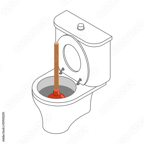 Toilet bowl and suction cup isometric. Restroom