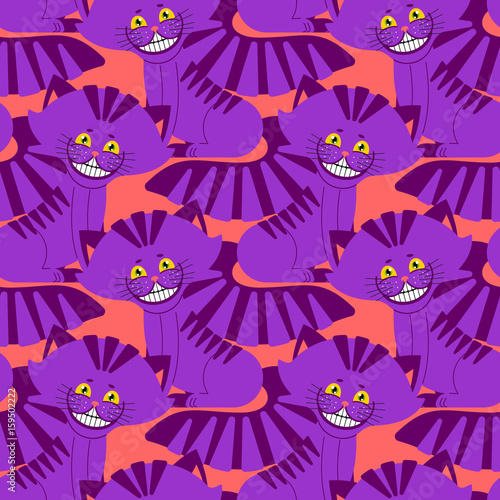 Cheshire cat smile pattern. texture Fantastic pet alice in wonderland. Magic animal background