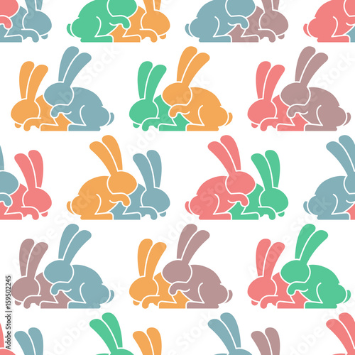 Bunny sex pattern. rabbit intercourse ornqment. Hares background. Animal reproduction texture