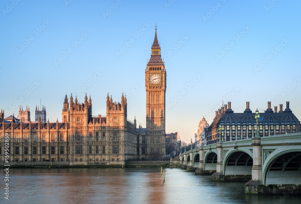 Palace of Westminster and Big Ben by Westminster Bridge, London, England, UK Palace of Westminster and Big Ben by Westminster Bridge, London, England, UK