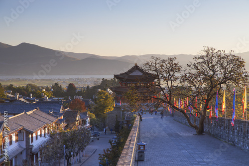 City Walls and South Gate at dawn, Dali, Yunnan, China