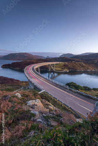 UK, Scotland, Highland, Sutherland, Loch a' Chairn Bhain, Kylesku, Kylesku Bridge, a landmark on the North Coast 500 Tourist Route photo