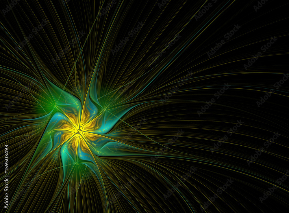 Night Flower. Abstract fractal in yellow and green colors on the black background Night Flower. Abstract fractal in yellow and green colors on the black background