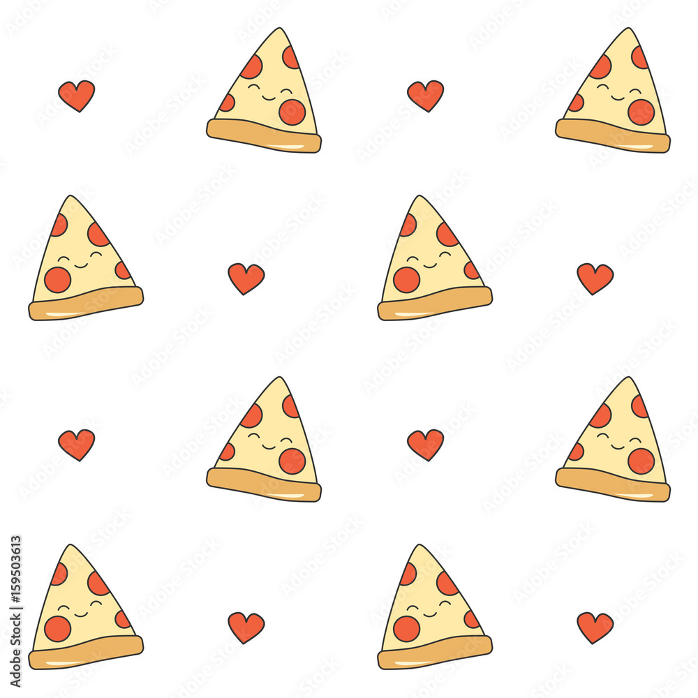 Fototapeta cute cartoon pizza seamless vector pattern background illustration