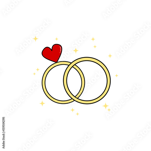 cute cartoon wedding day rings vector illustration