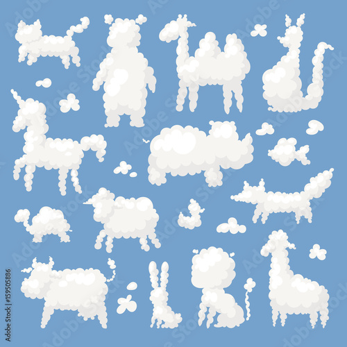 Animal clouds white silhouette sweet dreams kid imagination vector illustration cute farm and wild shapes