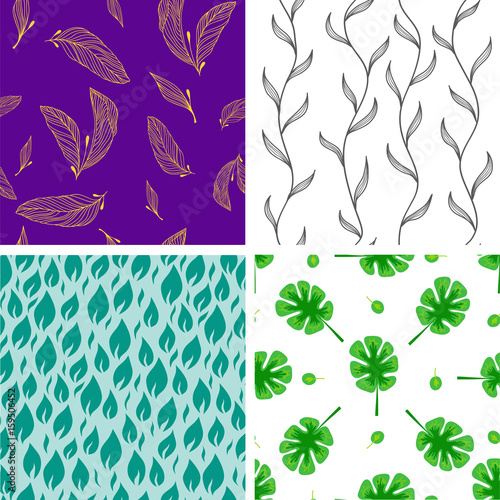 Seamless pattern leaves vector illustration nature design floral summer plant...