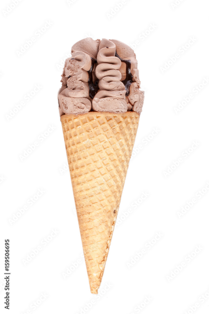 Chocolate ice cream cone isolated on white background Chocolate ice cream cone isolated on white background