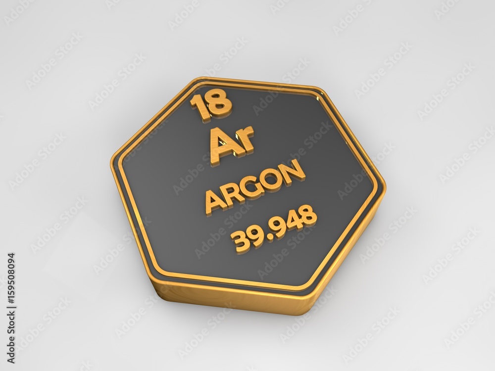 Argon - Ar - chemical element periodic table hexagonal shape 3d illustration