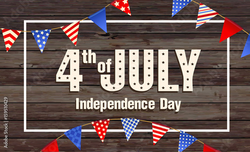 4th July - Independence day of United States of America - festive vector set with different holiday symbols isolated on blue background