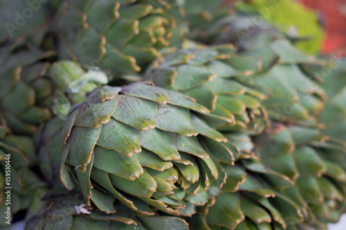 Artichoke as agricultural background. Top view. Close-up