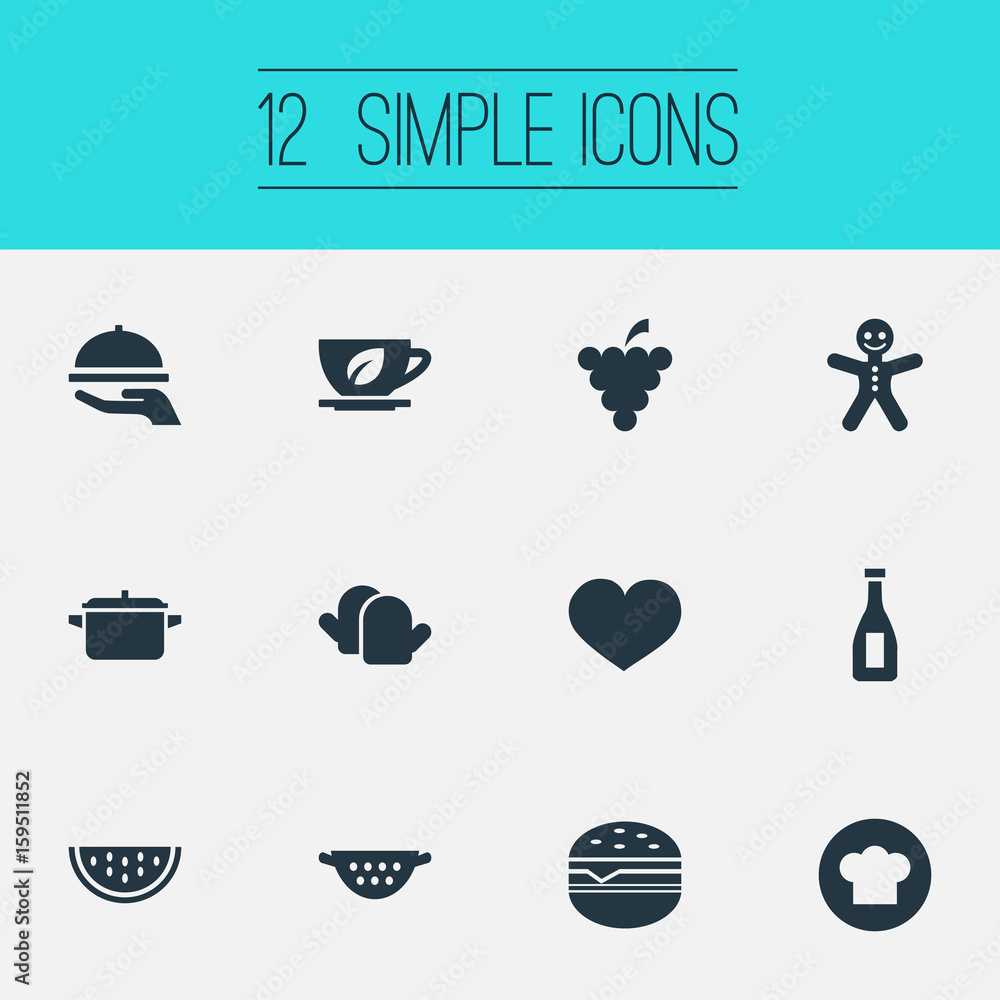 Vector Illustration Set Of Simple Kitchen Icons. Elements Cooking Uniform,  Sandwich, Rinser Synonyms Passion, Vineyard And Cup. Stock Vector | Adobe  Stock