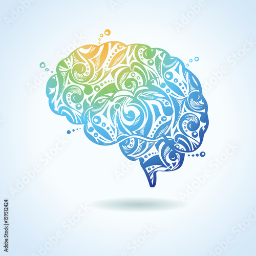 Colorful vector brain illustration. Hand-drawn brain. Doodles