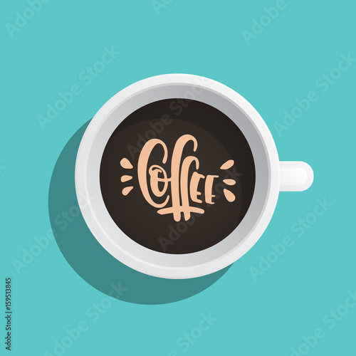 A coffee Cup painted in a flat style top view. Vector banner with a Cup of drink