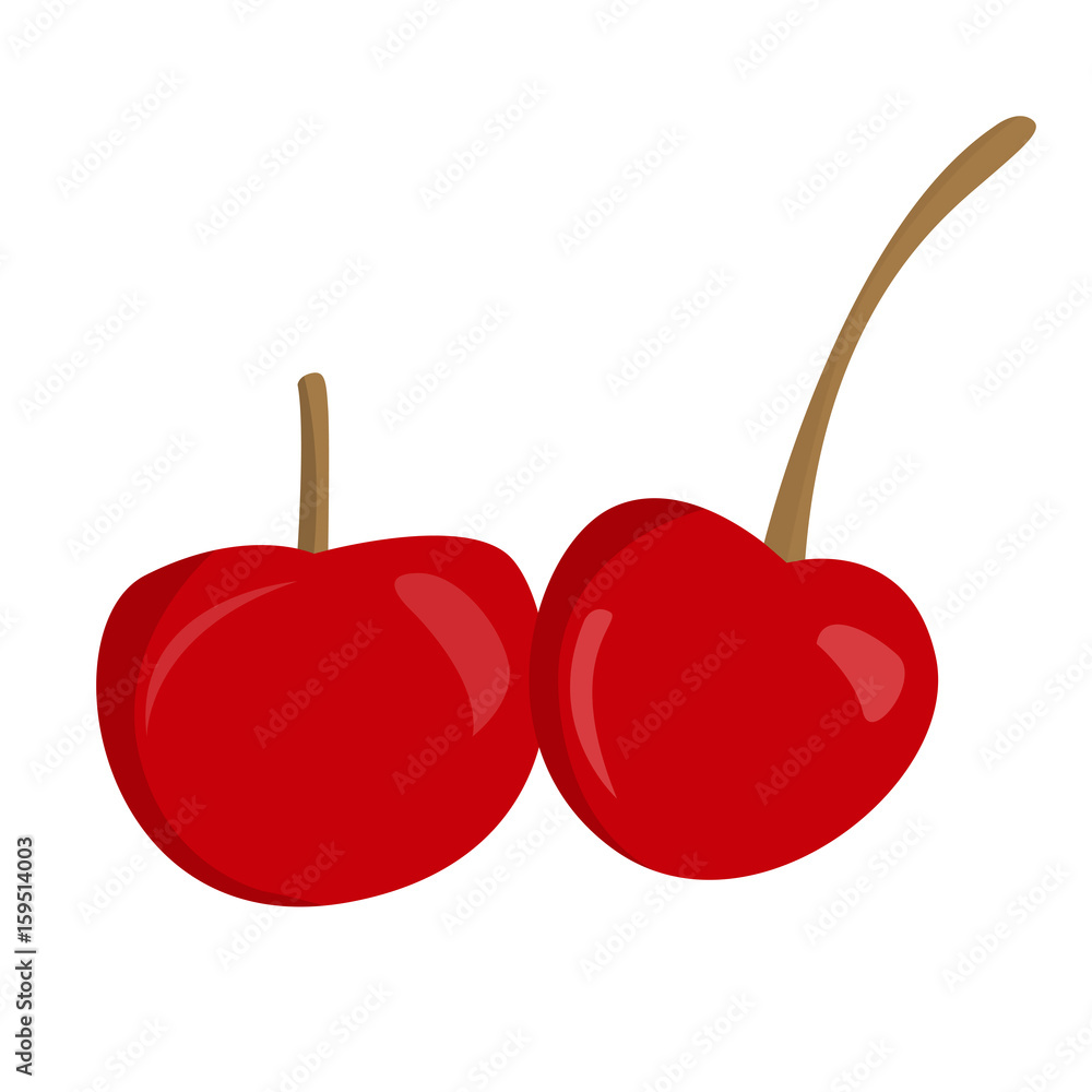 Isolated pair of cherries on a white background, Vector illustration Isolated pair of cherries on a white background, Vector illustration