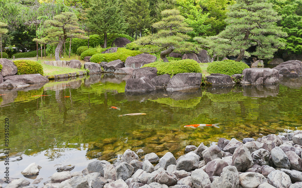 Pond of Kokoen Garden near Himeji castle, Japan Pond of Kokoen Garden near Himeji castle, Japan