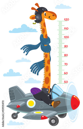 Giraffe on plane. Meter wall or height chart