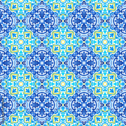 Portuguese azulejo tiles. Blue and white gorgeous seamless patterns. For scrapbooking  wallpaper  cases for smartphones  web background  print  surface texture  pillows  bathroom  linens bags T-shirts