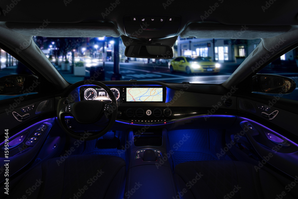 View from inside of the car during night driving View from inside of the car during night driving