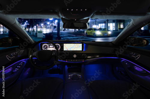 View from inside of the car during night driving