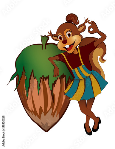 Squirrel and hazelnut - Sweet little squirrel girl with big sweet hazelnut