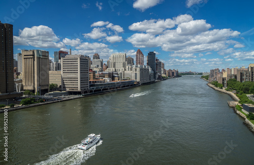 New York, NY USA, - June 3, 2017. View of The East River And Manhattan From The Tram heading to Roosevelt Island