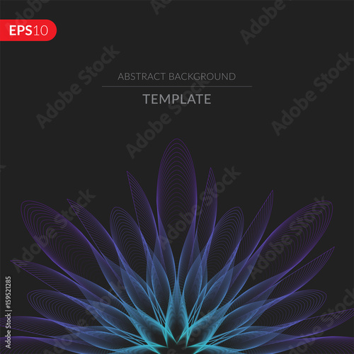 Abstract cover art design template. Vector poster graphics. Dynamic line with colorful gradient on dark color. Stylish geometric background for business cards, gift cards, flyers, brochures.