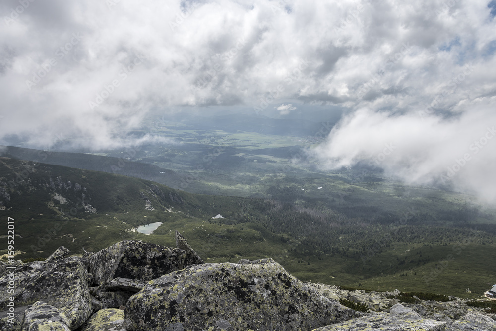 Mountain landscape on a cloudy day with rain clouds. Tatra Mountains.