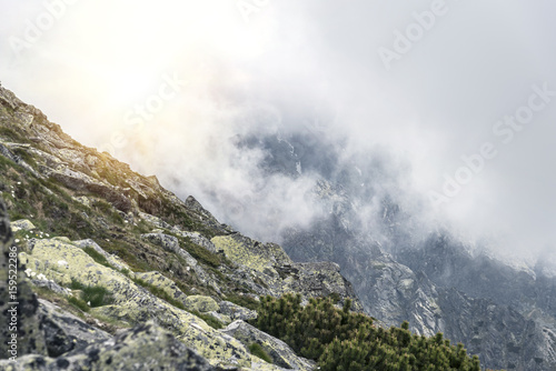 Mountain landscape on a cloudy day with rain clouds. Tatra Mountains.