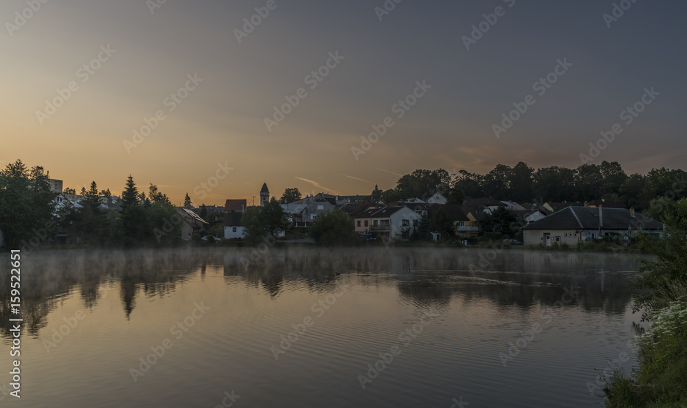 Spring sunrise in Dacice town
