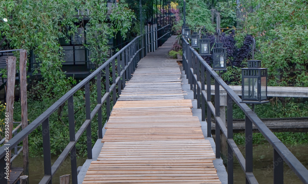 The wooden bridge in the park