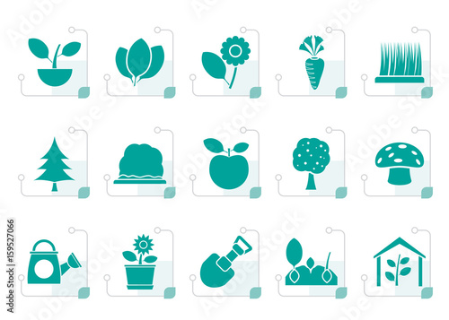 Stylized Different Plants and gardening Icons - vector icon set
