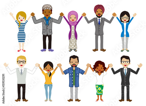 Multi Ethnic young adults Group people set - Holding hands