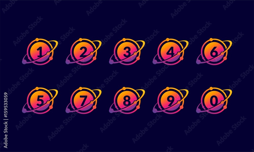 Modern Numberic 1, 2, 3, 4, 5, 6, 7, 8, 9, 0 Orbit Logo, Numberic 1, 2, 3, 4, 5, 6, 7, 8, 9, 0 Science Logo template designs