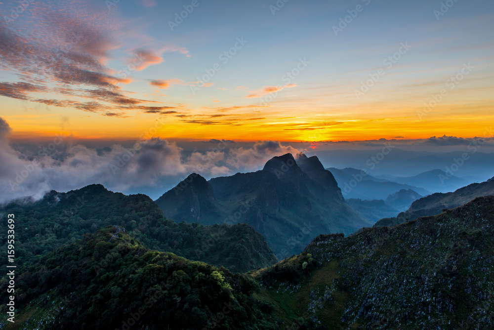 Landscape of sunset on Mountain valley at Doi Luang Chiang Dao, ChiangMai Thailand
