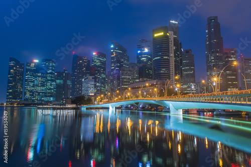Singapore landmark city skyline at the Marina bay during twilight