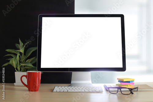  working Businessman using a desktop computer of the blank screen