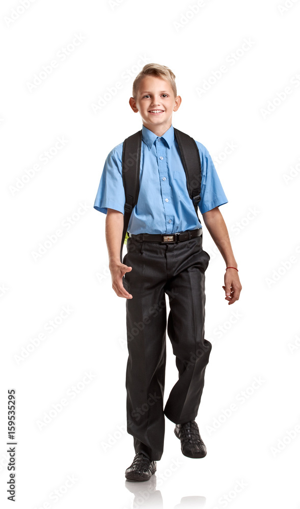 handsome Boy with schoolbag marching handsome Boy with schoolbag marching