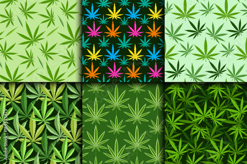 Green marijuana background vector illustration seamless pattern marihuana leaf herb narcotic textile
