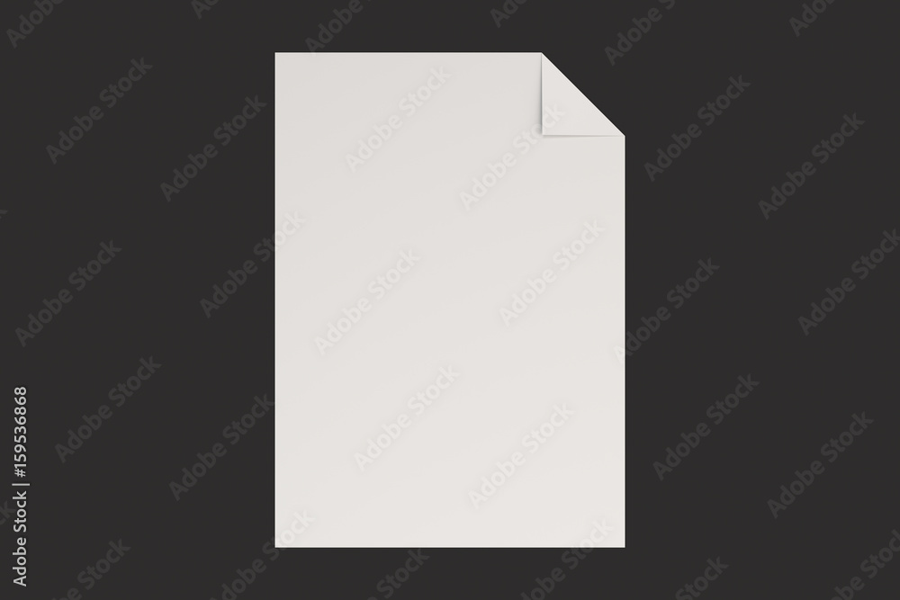 Blank white flyer with a curved corner mockup on black background Blank white flyer with a curved corner mockup on black background
