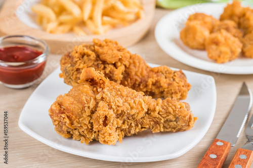 Crispy fried chicken and french fries