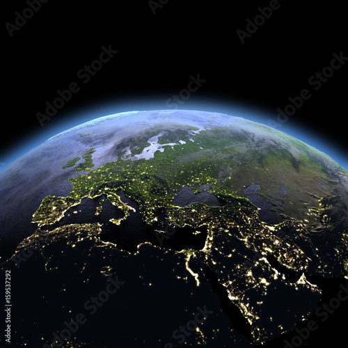 EMEA region from space at dawn