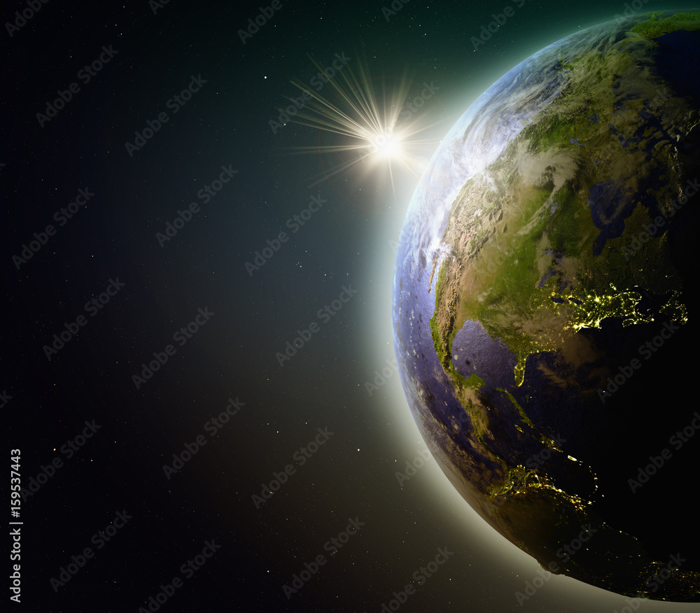 Naklejka premium Sunset above North America in space