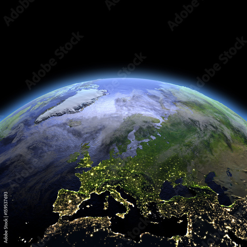 Fototapeta Naklejka Na Ścianę i Meble -  Europe from space at dawn