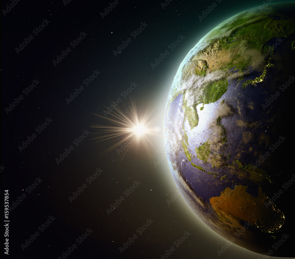 Fototapeta premium Sunset above East Asia and Australia in space