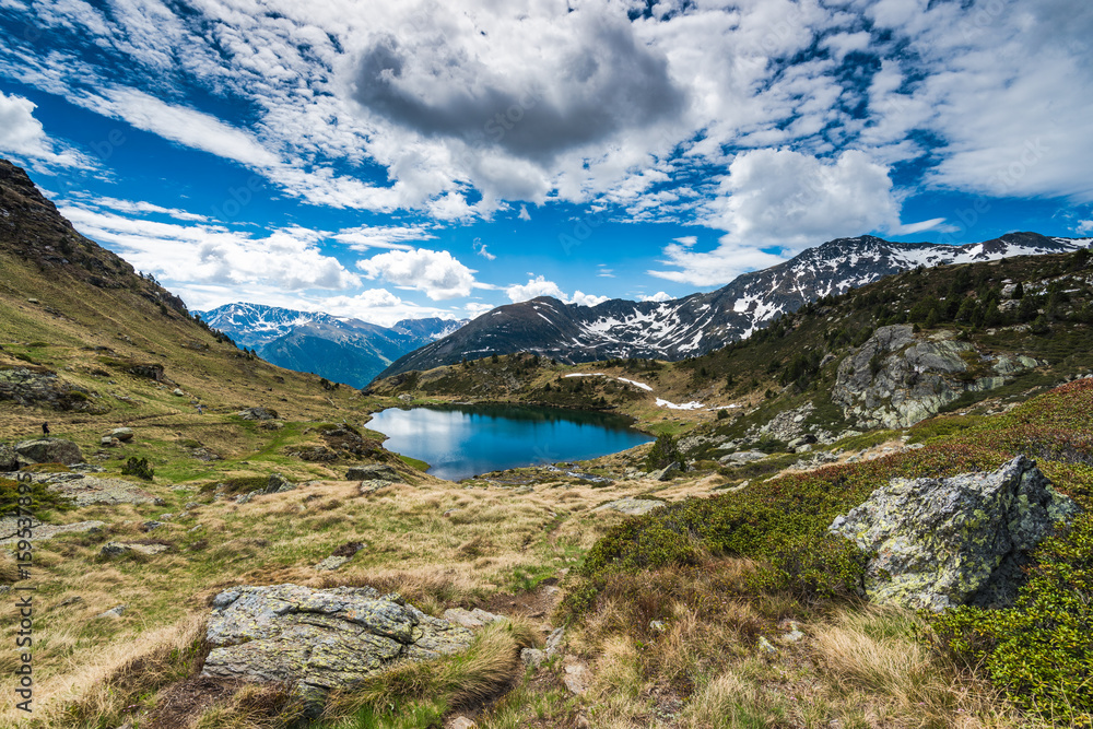 Overlooking lake Tristaina in Andorra Pyrenees